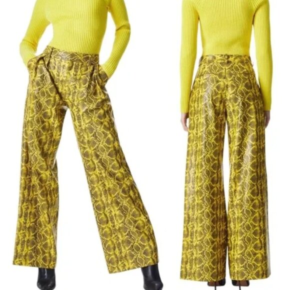NEW! ALICE + OLIVIA ERIC SNAKESKIN-PRINT FLARED TROUSER HIGH WAIST PANT PLEATS 6